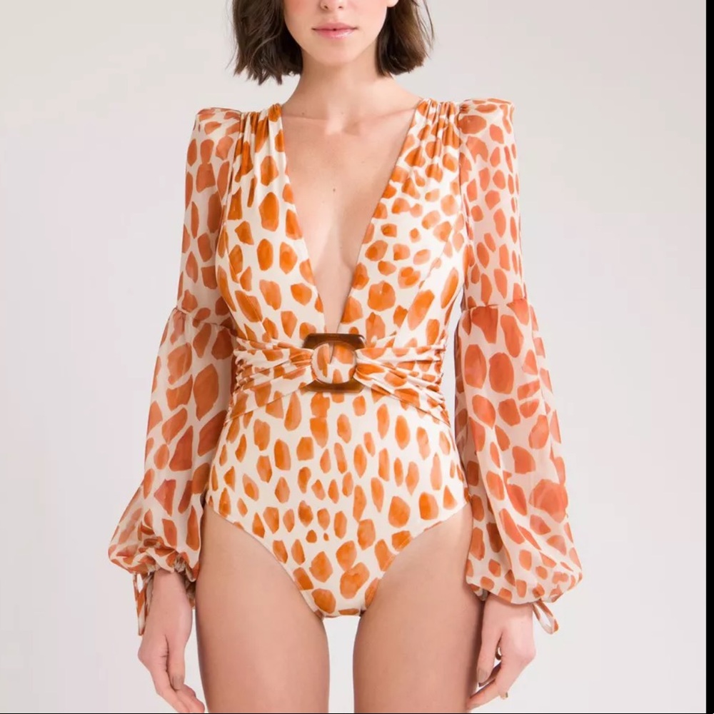 PatBO Margot Printed Chiffon-paneled Swimsuit - Large
